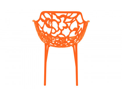 LeisureMod Devon Modern Flower Design Outdoor Aluminum Dining Armchair - Orange