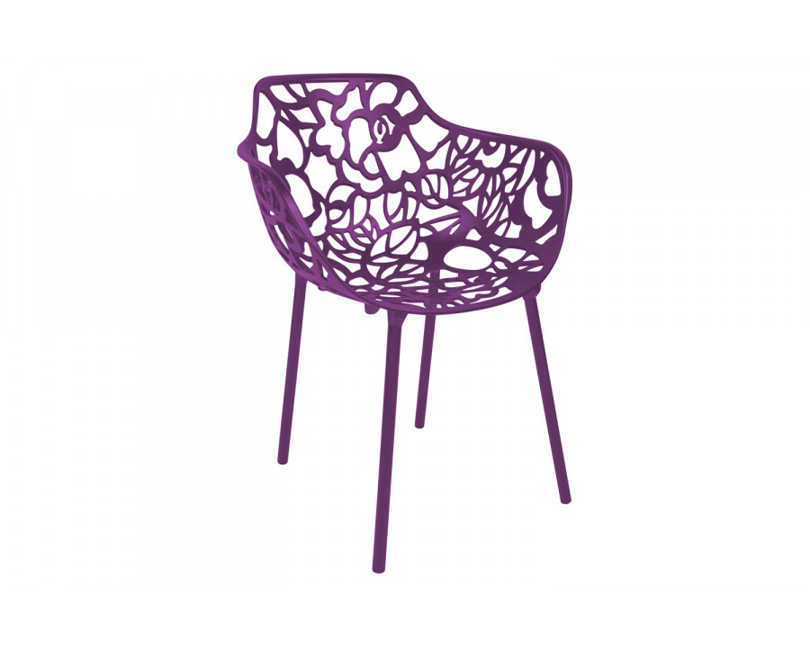 LeisureMod Devon Modern Flower Design Outdoor Aluminum Dining Armchair - Purple