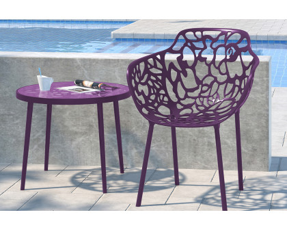 LeisureMod Devon Modern Flower Design Outdoor Aluminum Dining Armchair - Purple