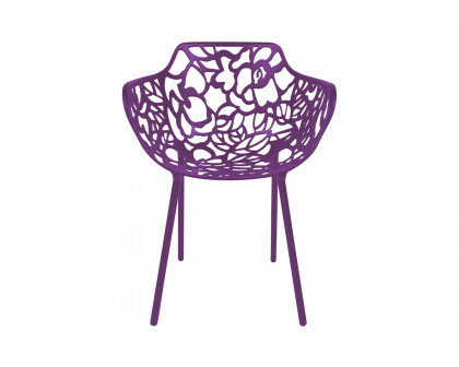 LeisureMod Devon Modern Flower Design Outdoor Aluminum Dining Armchair - Purple