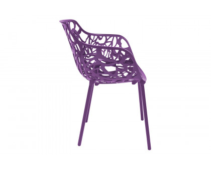 LeisureMod Devon Modern Flower Design Outdoor Aluminum Dining Armchair - Purple