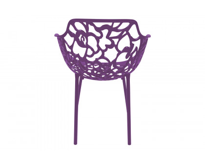 LeisureMod Devon Modern Flower Design Outdoor Aluminum Dining Armchair - Purple