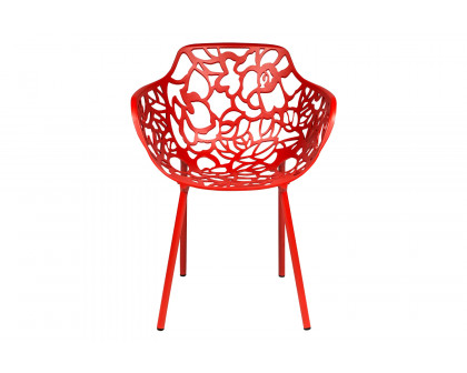 LeisureMod Devon Modern Flower Design Outdoor Aluminum Dining Armchair - Red