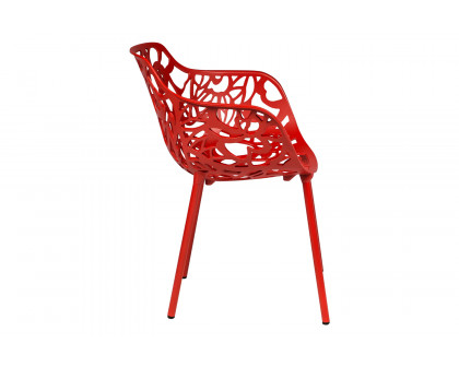 LeisureMod Devon Modern Flower Design Outdoor Aluminum Dining Armchair - Red