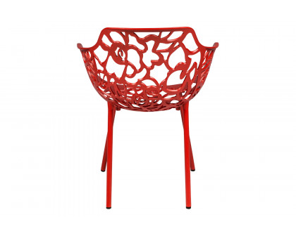 LeisureMod Devon Modern Flower Design Outdoor Aluminum Dining Armchair - Red