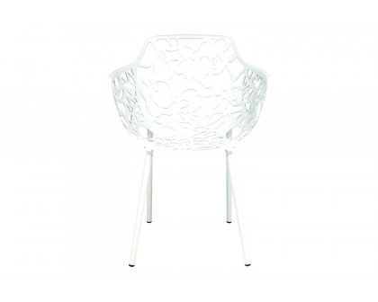 LeisureMod Devon Modern Flower Design Outdoor Aluminum Dining Armchair - White