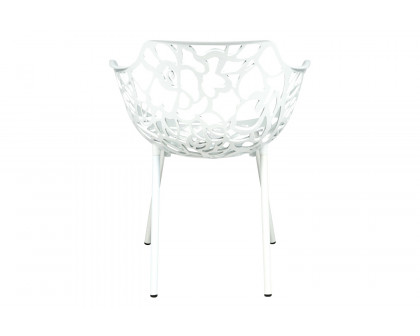 LeisureMod Devon Modern Flower Design Outdoor Aluminum Dining Armchair - White