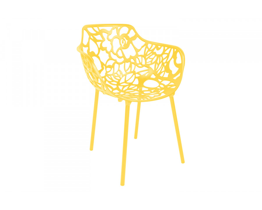 LeisureMod Devon Modern Flower Design Outdoor Aluminum Dining Armchair - Yellow