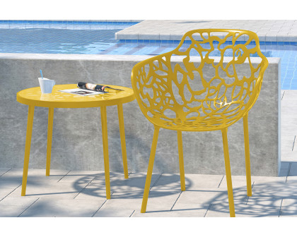 LeisureMod Devon Modern Flower Design Outdoor Aluminum Dining Armchair - Yellow