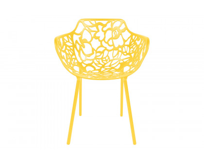 LeisureMod Devon Modern Flower Design Outdoor Aluminum Dining Armchair - Yellow