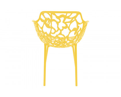 LeisureMod Devon Modern Flower Design Outdoor Aluminum Dining Armchair - Yellow