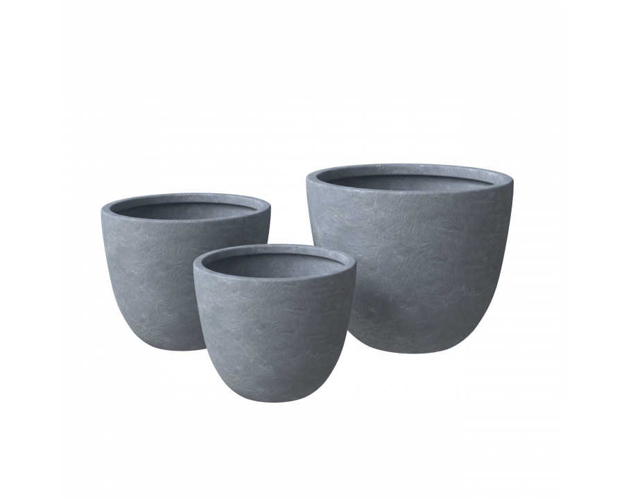 LeisureMod Dahlia Modern Fiberstone and MgO Clay Planters Pot (Set of 3) - Aged Concrete