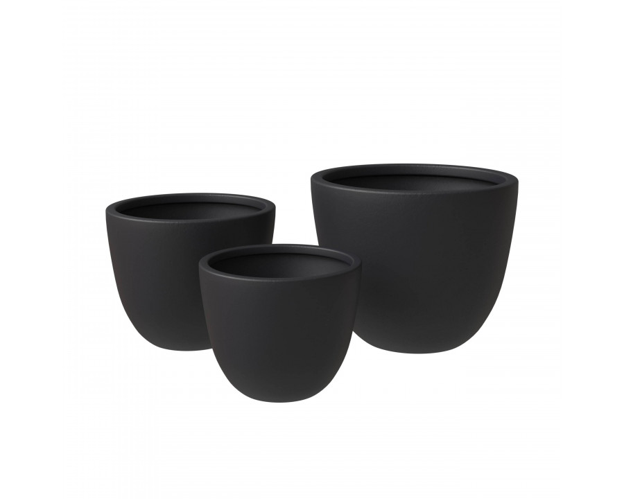 LeisureMod Dahlia Modern Fiberstone and MgO Clay Planters Pot (Set of 3) - Black