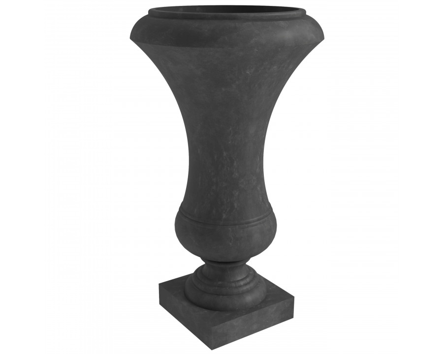 LeisureMod Daisy Fiberstone and Clay Urn Planter with Drainage Holes - Black