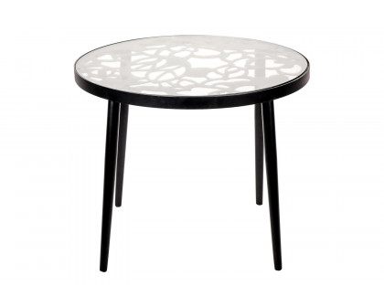 LeisureMod Devon Tree Design Glass Top Aluminum Base Outdoor End Table - Black