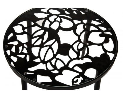 LeisureMod Devon Tree Design Glass Top Aluminum Base Outdoor End Table - Black