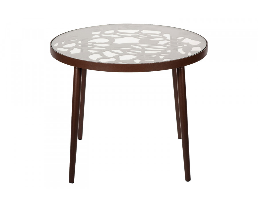 LeisureMod Devon Tree Design Glass Top Aluminum Base Outdoor End Table - Brown