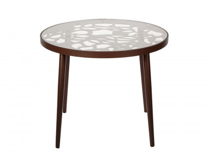 LeisureMod Devon Tree Design Glass Top Aluminum Base Outdoor End Table - Brown