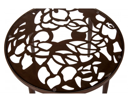 LeisureMod Devon Tree Design Glass Top Aluminum Base Outdoor End Table - Brown