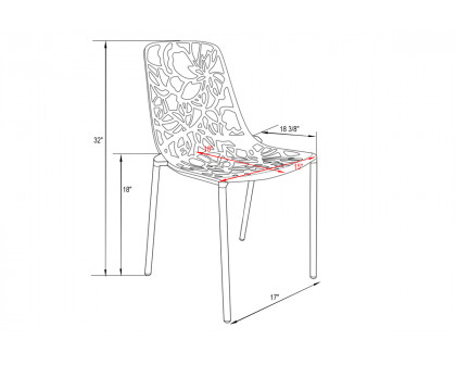 LeisureMod Devon Modern 3-Piece Aluminum Patio Dining Set with Dining Table and 2 Stackable Flower Design Chairs - Red