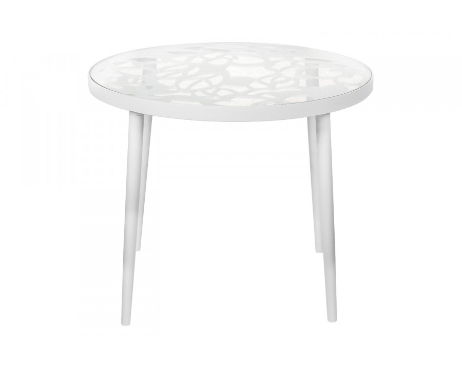 LeisureMod Devon Tree Design Glass Top Aluminum Base Outdoor End Table - White