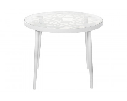 LeisureMod Devon Tree Design Glass Top Aluminum Base Outdoor End Table - White