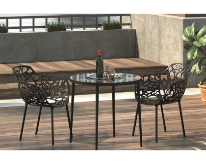 LeisureMod Devon Tree Design Glass Top Aluminum Base Indoor Outdoor Bistro Dining Table