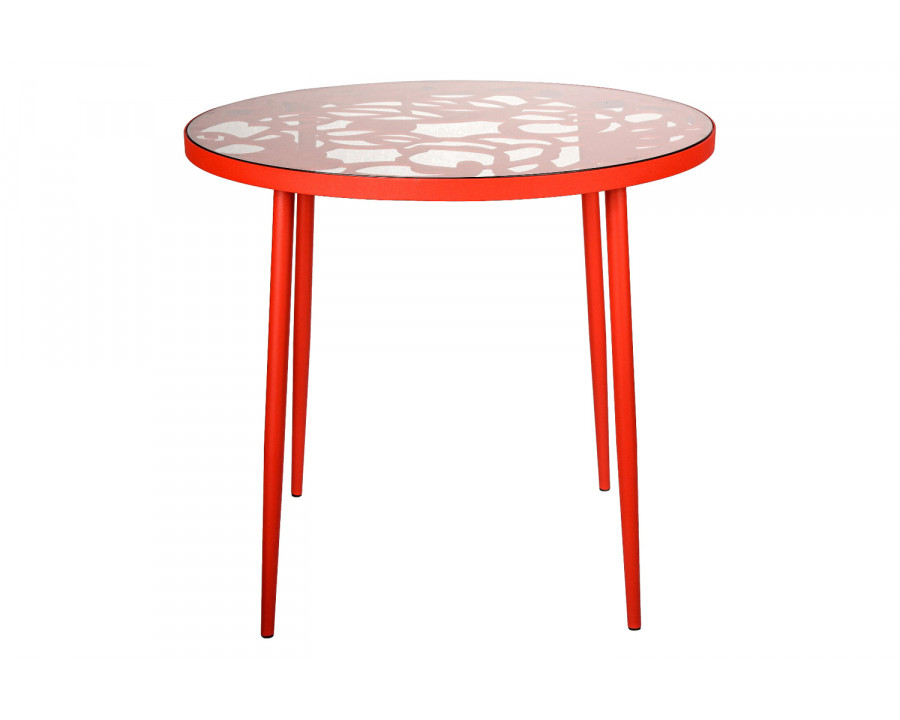 LeisureMod Devon Tree Design Glass Top Aluminum Base Indoor Outdoor Bistro Dining Table - Red