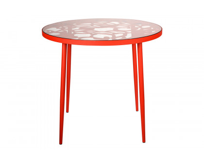 LeisureMod Devon Tree Design Glass Top Aluminum Base Indoor Outdoor Bistro Dining Table - Red