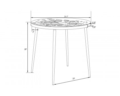 LeisureMod Devon Tree Design Glass Top Aluminum Base Indoor Outdoor Bistro Dining Table - White