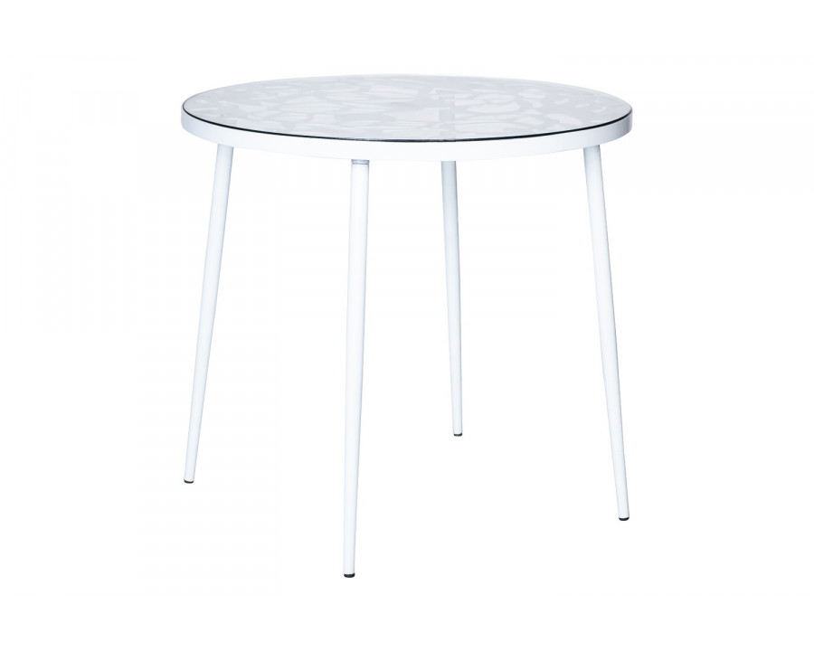 LeisureMod Devon Tree Design Glass Top Aluminum Base Indoor Outdoor Bistro Dining Table - White