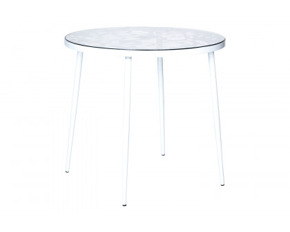 LeisureMod Devon Tree Design Glass Top Aluminum Base Indoor Outdoor Bistro Dining Table - White