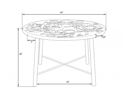 LeisureMod Devon Tree Design Glass Top Aluminum Base Indoor Outdoor 4725" Dining Table - Black