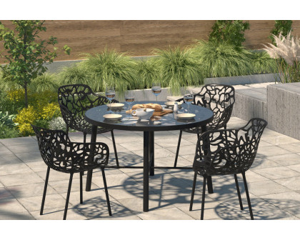 LeisureMod Devon Tree Design Glass Top Aluminum Base Indoor Outdoor 4725" Dining Table - Black