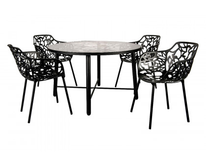 LeisureMod Devon Tree Design Glass Top Aluminum Base Indoor Outdoor 4725" Dining Table - Black