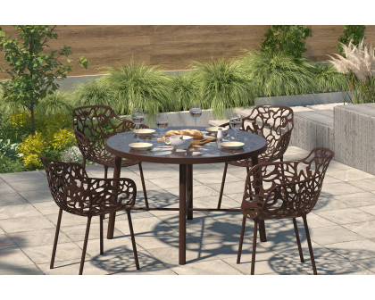 LeisureMod Devon Tree Design Glass Top Aluminum Base Indoor Outdoor 4725" Dining Table - Brown