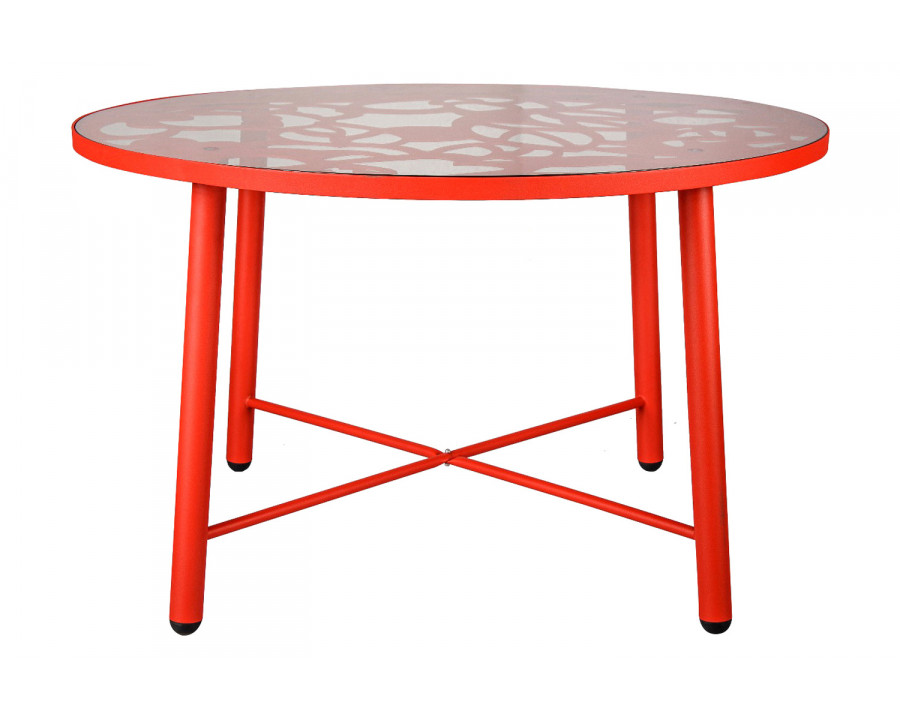 LeisureMod Devon Tree Design Glass Top Aluminum Base Indoor Outdoor 4725" Dining Table - Red