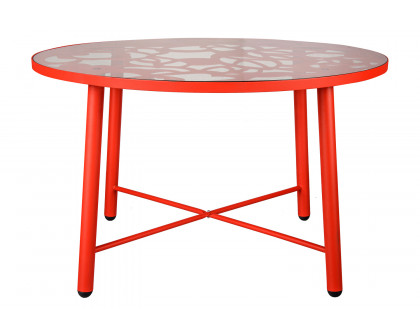 LeisureMod Devon Tree Design Glass Top Aluminum Base Indoor Outdoor 4725" Dining Table - Red