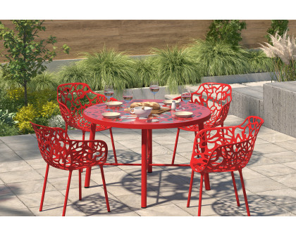 LeisureMod Devon Tree Design Glass Top Aluminum Base Indoor Outdoor 4725" Dining Table - Red