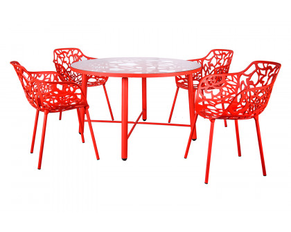 LeisureMod Devon Tree Design Glass Top Aluminum Base Indoor Outdoor 4725" Dining Table - Red