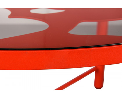 LeisureMod Devon Tree Design Glass Top Aluminum Base Indoor Outdoor 4725" Dining Table - Red