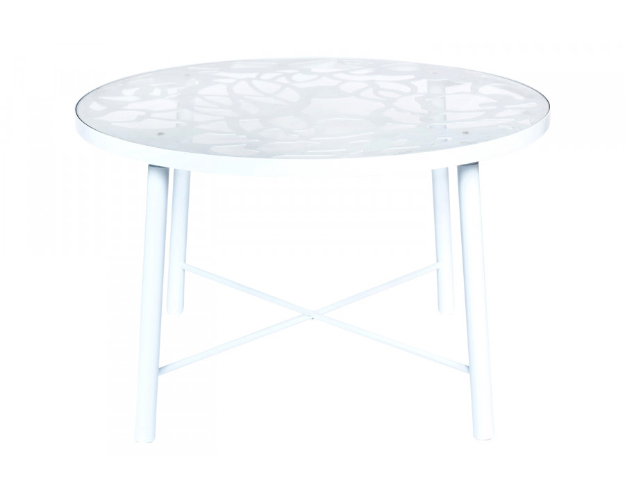 LeisureMod Devon Tree Design Glass Top Aluminum Base Indoor Outdoor 4725" Dining Table - White