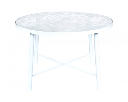 LeisureMod Devon Tree Design Glass Top Aluminum Base Indoor Outdoor 4725" Dining Table - White