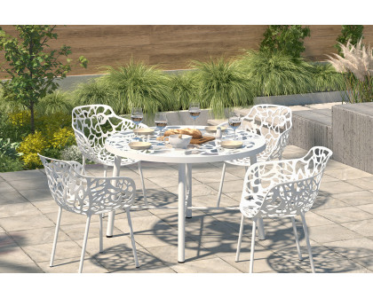 LeisureMod Devon Tree Design Glass Top Aluminum Base Indoor Outdoor 4725" Dining Table - White