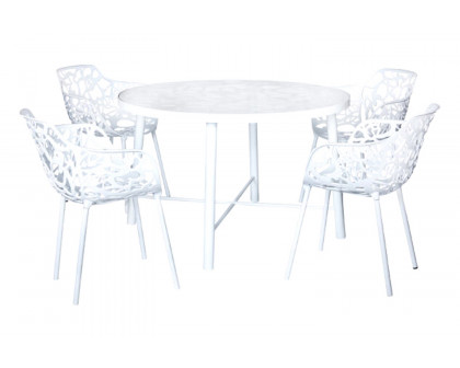 LeisureMod Devon Tree Design Glass Top Aluminum Base Indoor Outdoor 4725" Dining Table - White