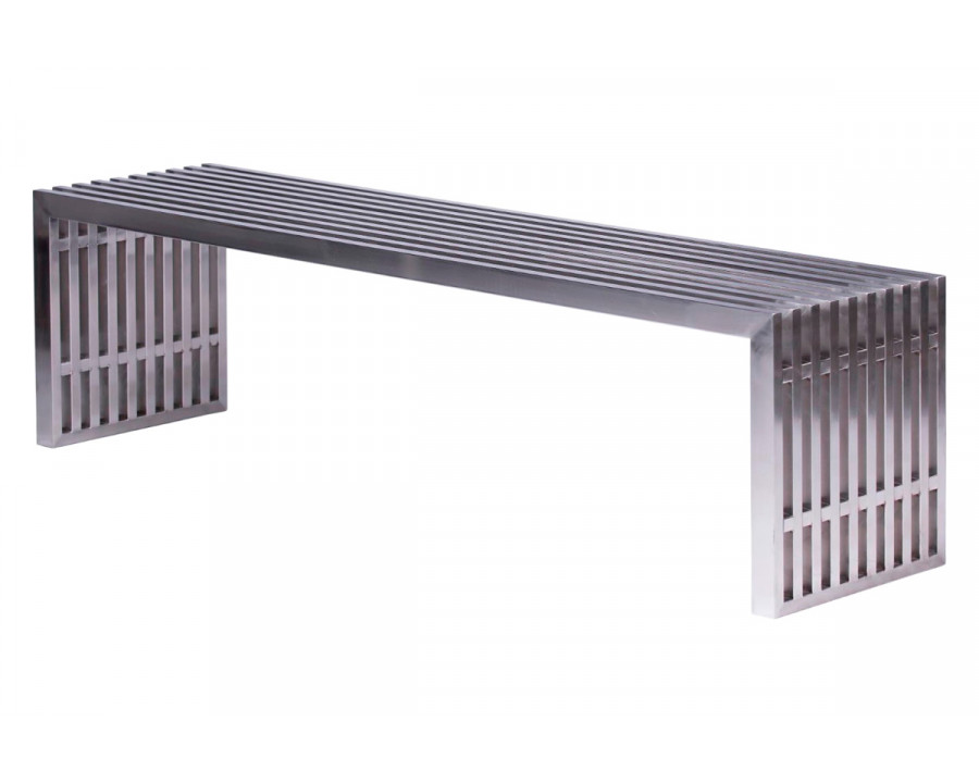 LeisureMod Eldert Gridiron Modern Stainless Steel Bench - Brushed 59