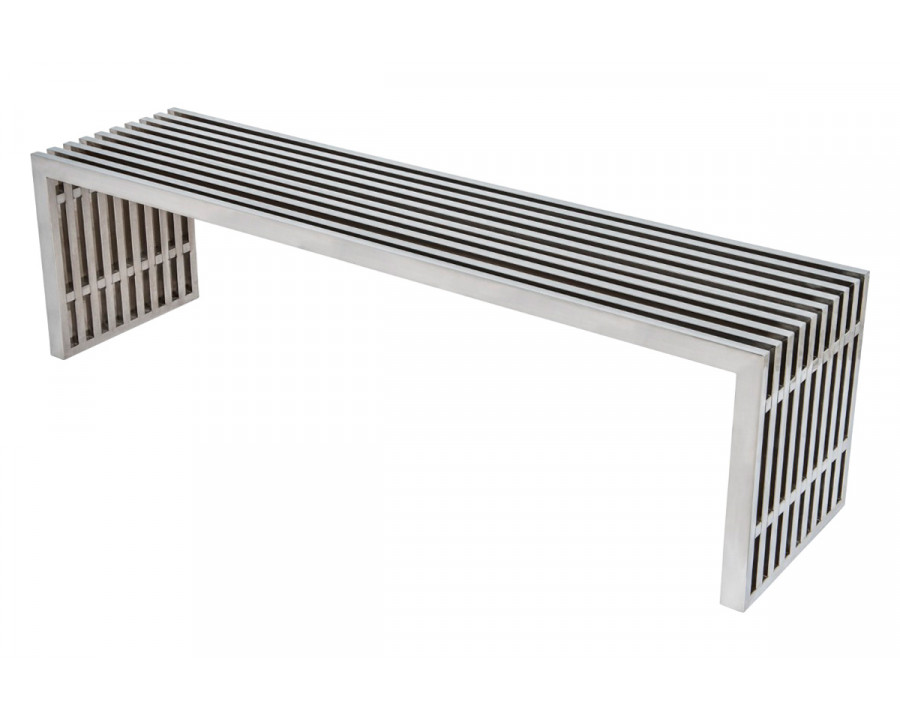 LeisureMod Eldert Gridiron Modern Stainless Steel Bench - Polished 59