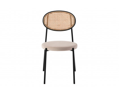 LeisureMod Euston Modern Wicker Dining Chair With Velvet Round Seat - Beige