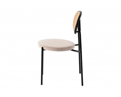 LeisureMod Euston Modern Wicker Dining Chair With Velvet Round Seat - Beige