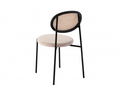 LeisureMod Euston Modern Wicker Dining Chair With Velvet Round Seat - Beige